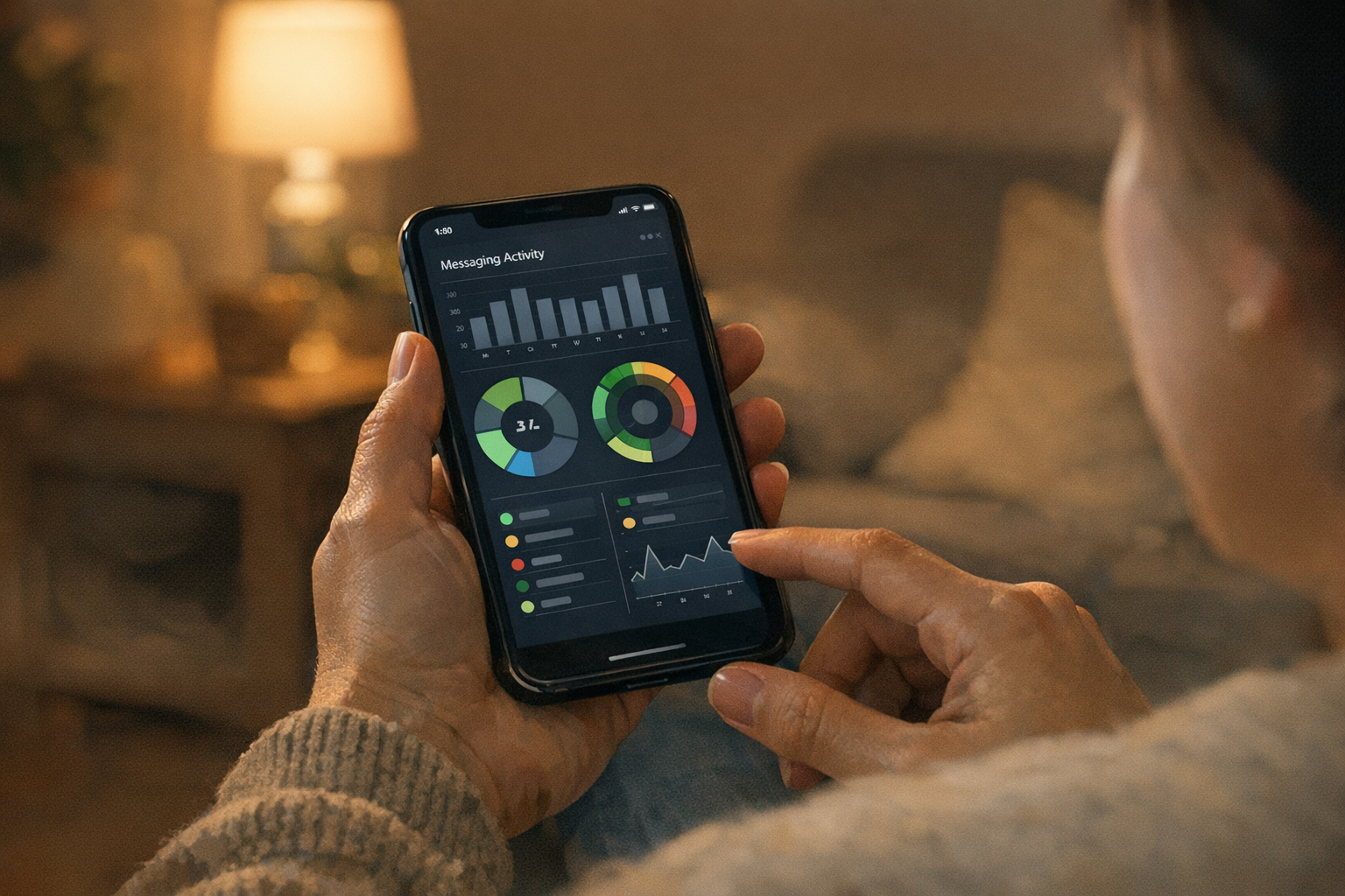 Valósághű közeli kép egy emberről, aki telefonon üzenetküldési aktivitási mintákat néz át...