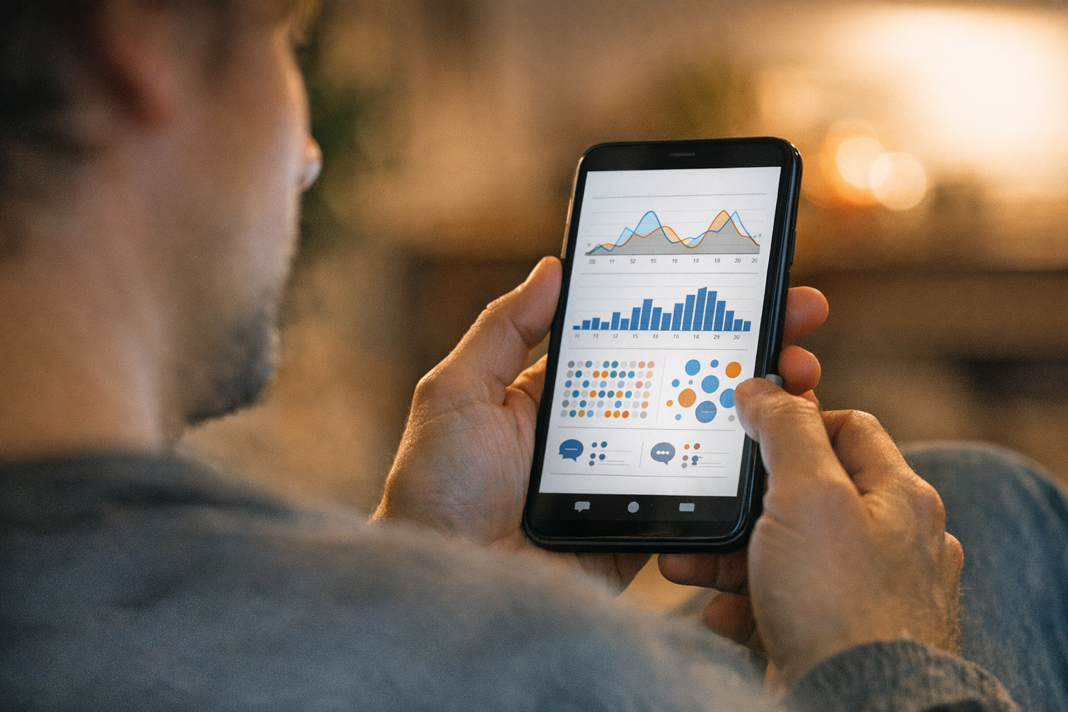 Akşam saatlerinde evde otururken telefon üzerinden mesajlaşma hareketlilik düzen...