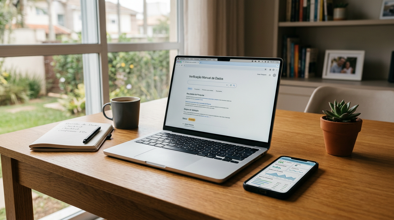 Cena autêntica de home office com um notebook aberto em uma janela genérica de n...