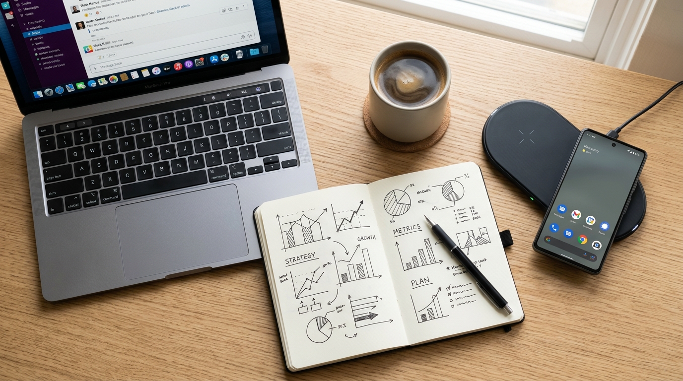 現代のデジタルコミュニケーションツールを俯瞰したコンセプト画像。