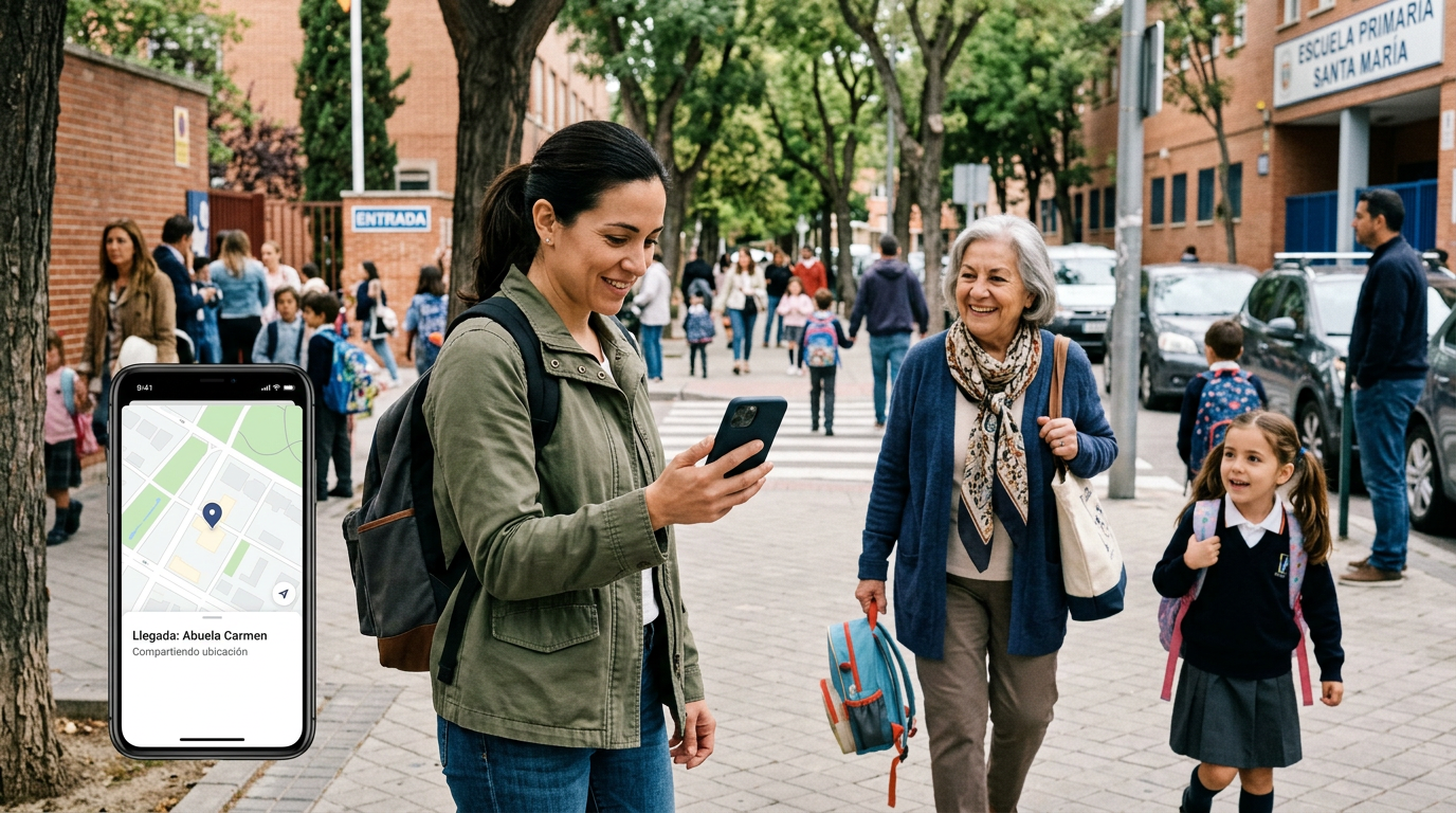 Un momento familiar multigeneracional y realista al aire libre cerca de un coleg...