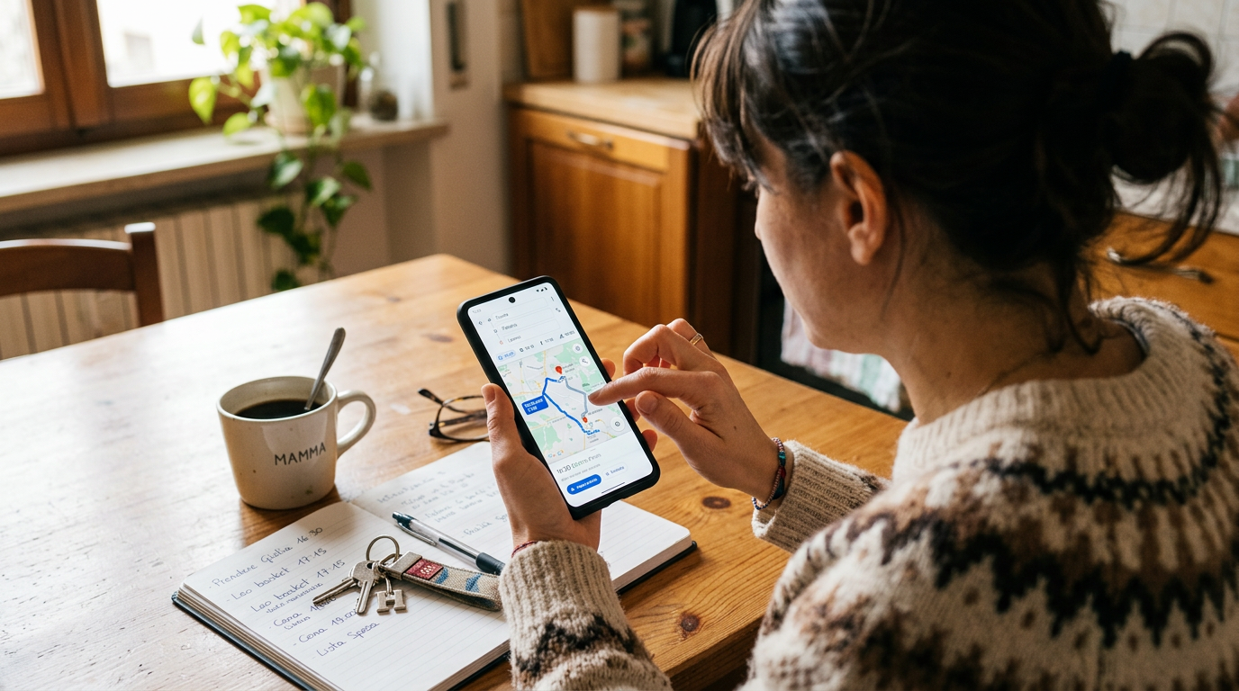 Una vista ravvicinata e realistica da sopra la spalla di una persona che usa un'...