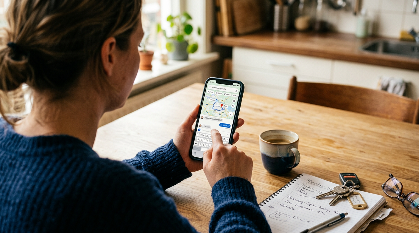 Een realistisch close-upbeeld over de schouder van een persoon die een smartphon...
