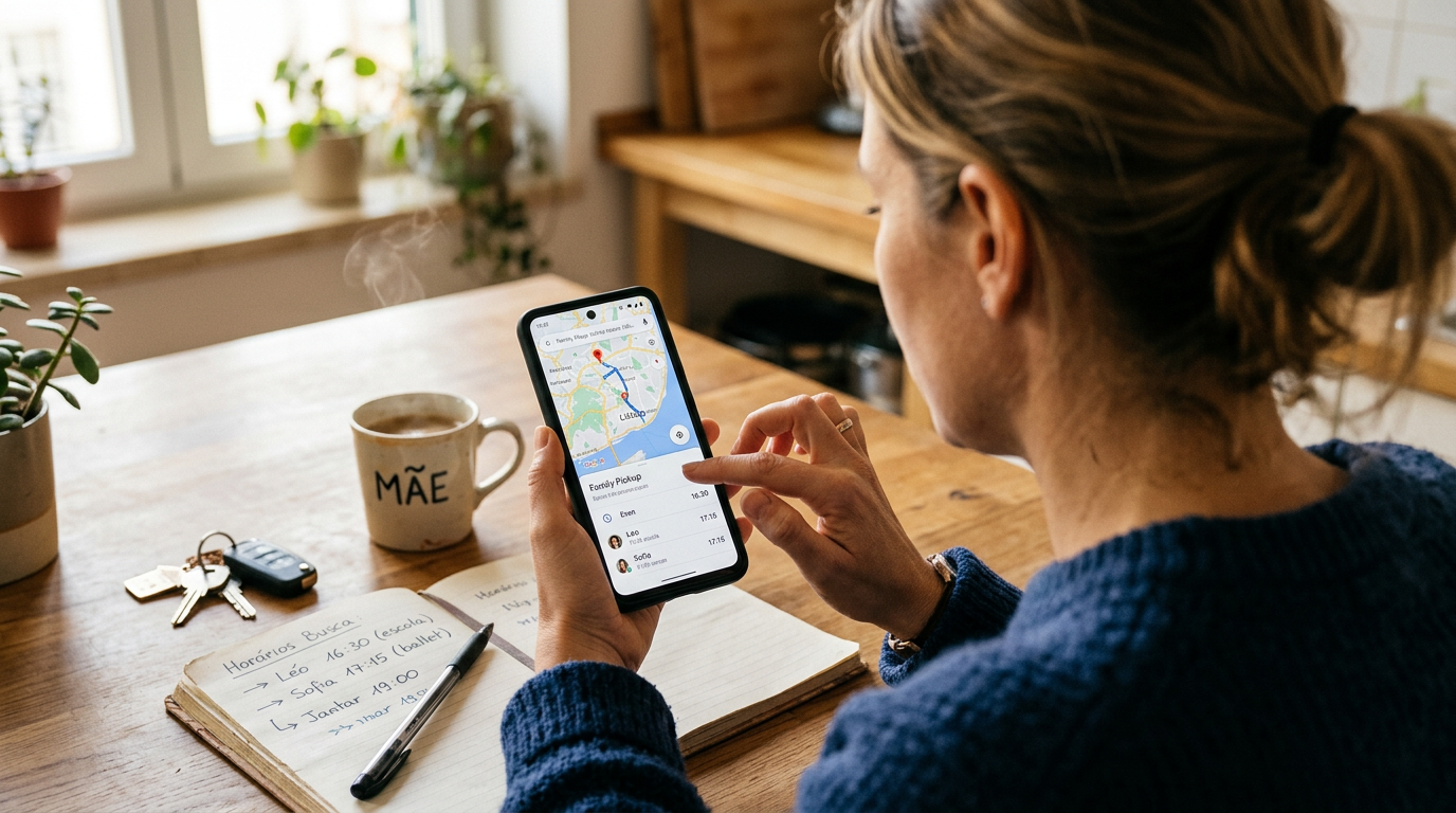 Uma visão realista e próxima, por cima do ombro, de uma pessoa usando a interfac...