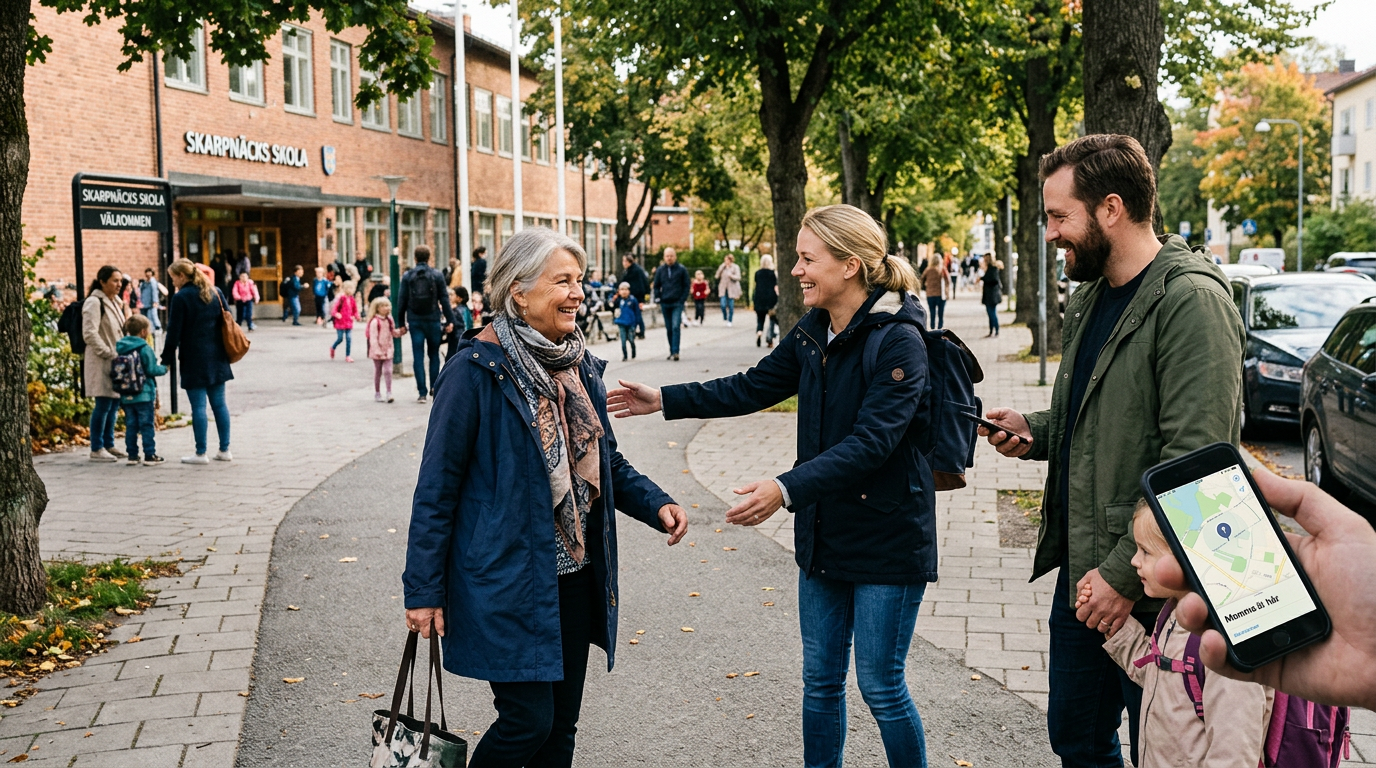 Ett realistiskt ögonblick med en familj i flera generationer utomhus nära en sko...