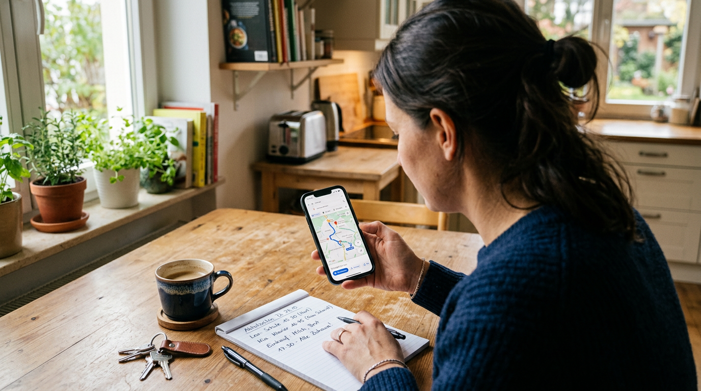 Eine realistische Nahaufnahme über die Schulter einer Person, die an einem Küche...