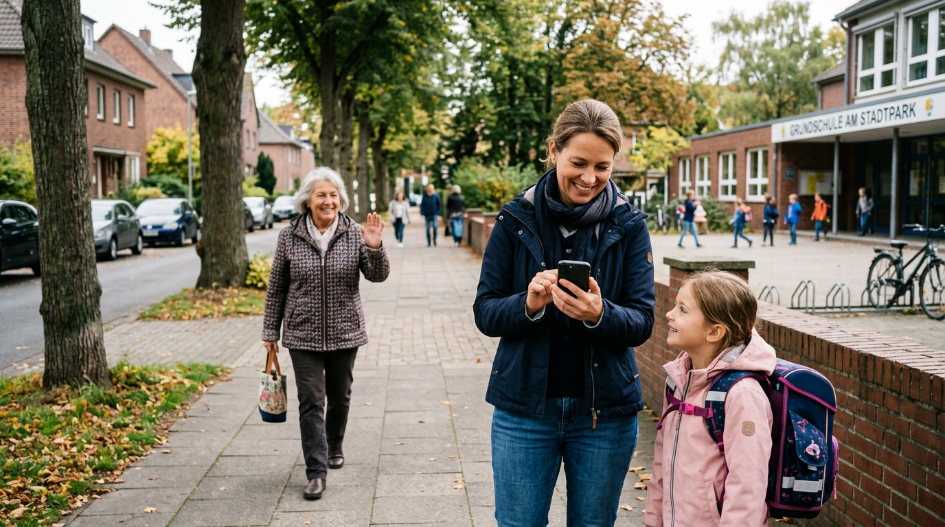 Ein realistischer generationsübergreifender Familienmoment im Freien in der Nähe...