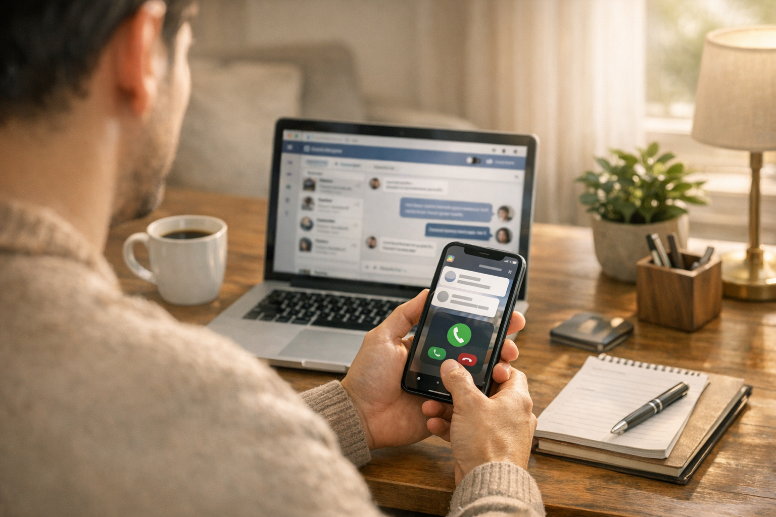 Una escena de estilo de vida realista de una persona usando un smartphone para g...