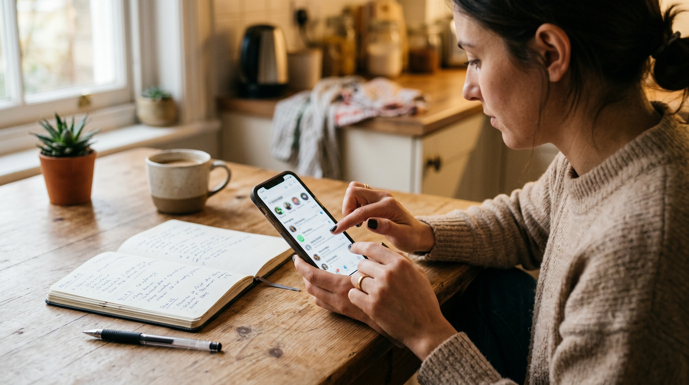Close realista de uma pessoa organizando a comunicação pessoal e profissional em...