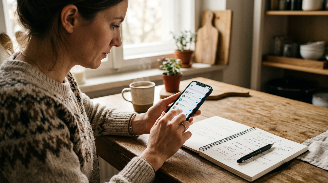 Realistische Nahaufnahme einer Person, die private und berufliche Kommunikation ...