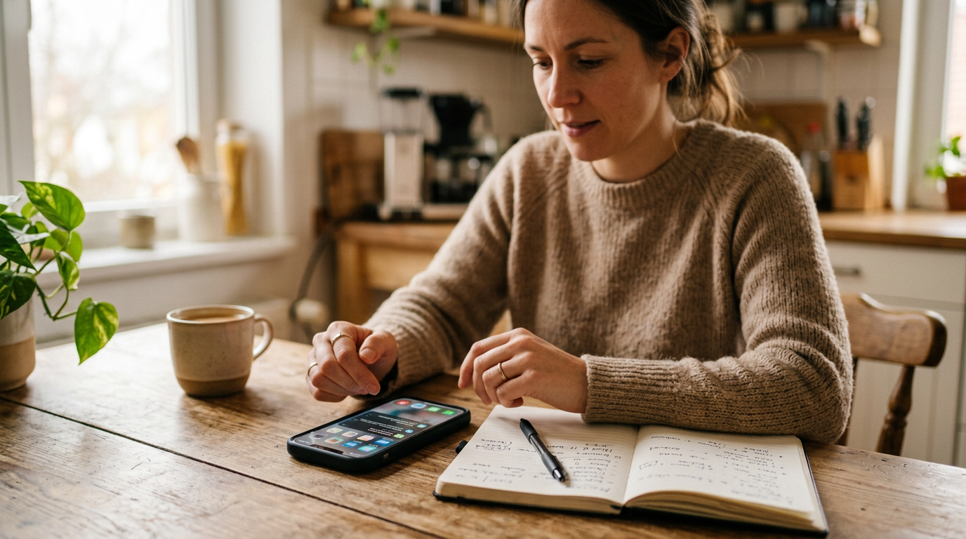 Gros plan réaliste d’une personne organisant ses communications personnelles et ...