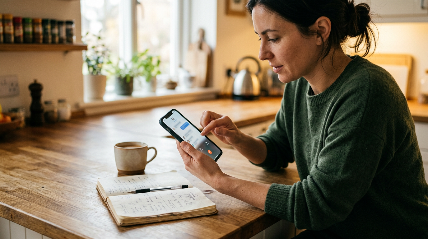Close-up realistis seseorang yang mengatur komunikasi pribadi dan pekerjaan di s...