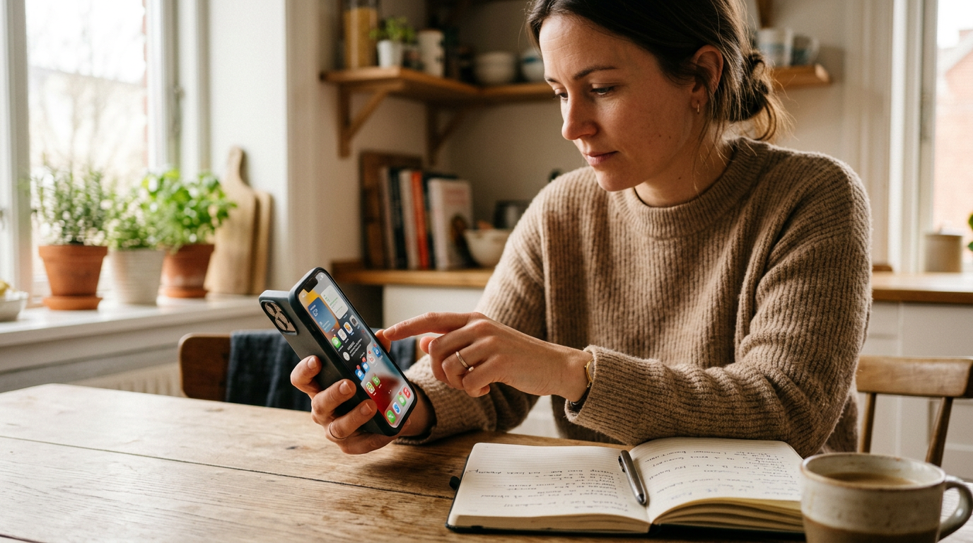 Realistisk nærbillede af en person, der organiserer privat og arbejdsrelateret k...
