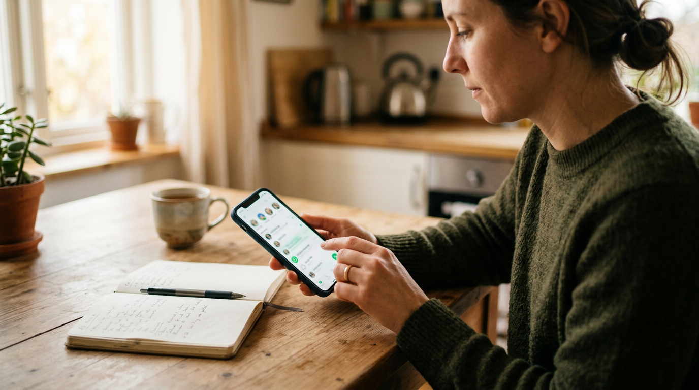 Realistyczne zbliżenie osoby porządkującej prywatną i zawodową komunikację na sm...