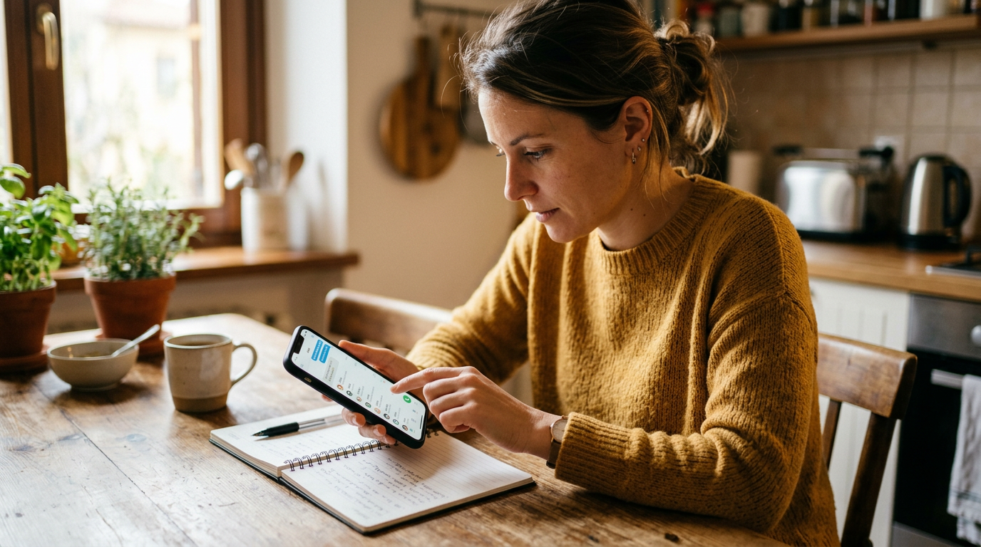 Primo piano realistico di una persona che organizza comunicazioni personali e di...