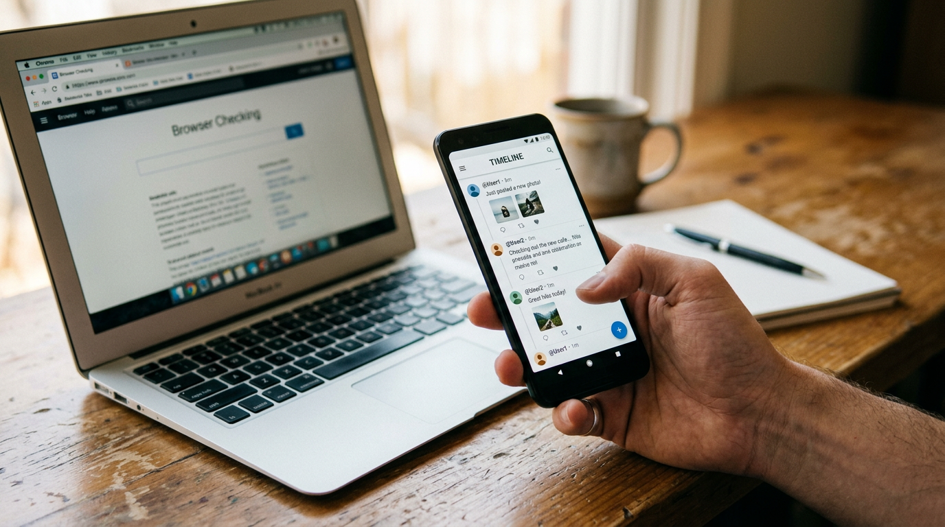 Egy kézben tartott okostelefon valósághű közeli képe, amely egy általános idővonalas aktivitásnézetet mutat...