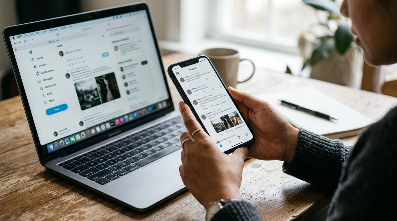 Close-up realistis tangan yang memegang smartphone yang menampilkan antarmuka ak...