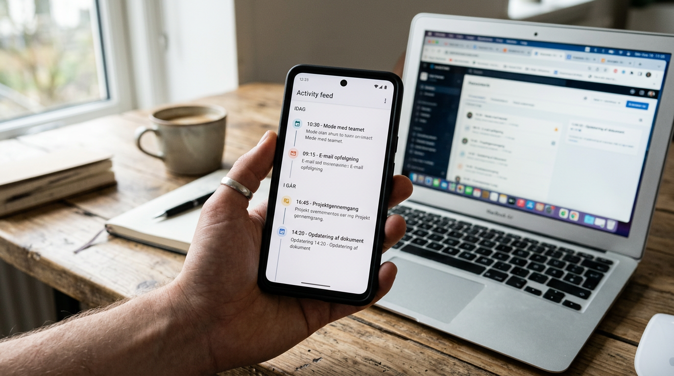 Et realistisk nærbillede af en hånd, der holder en smartphone med en generisk ti...