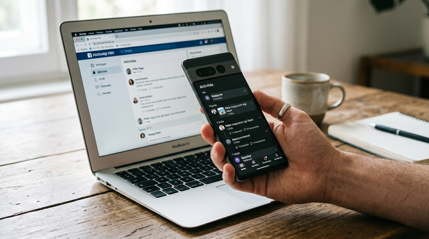 Valósághű közeli fotó egy kézről, amely egy okostelefont tart, rajta általános, ...