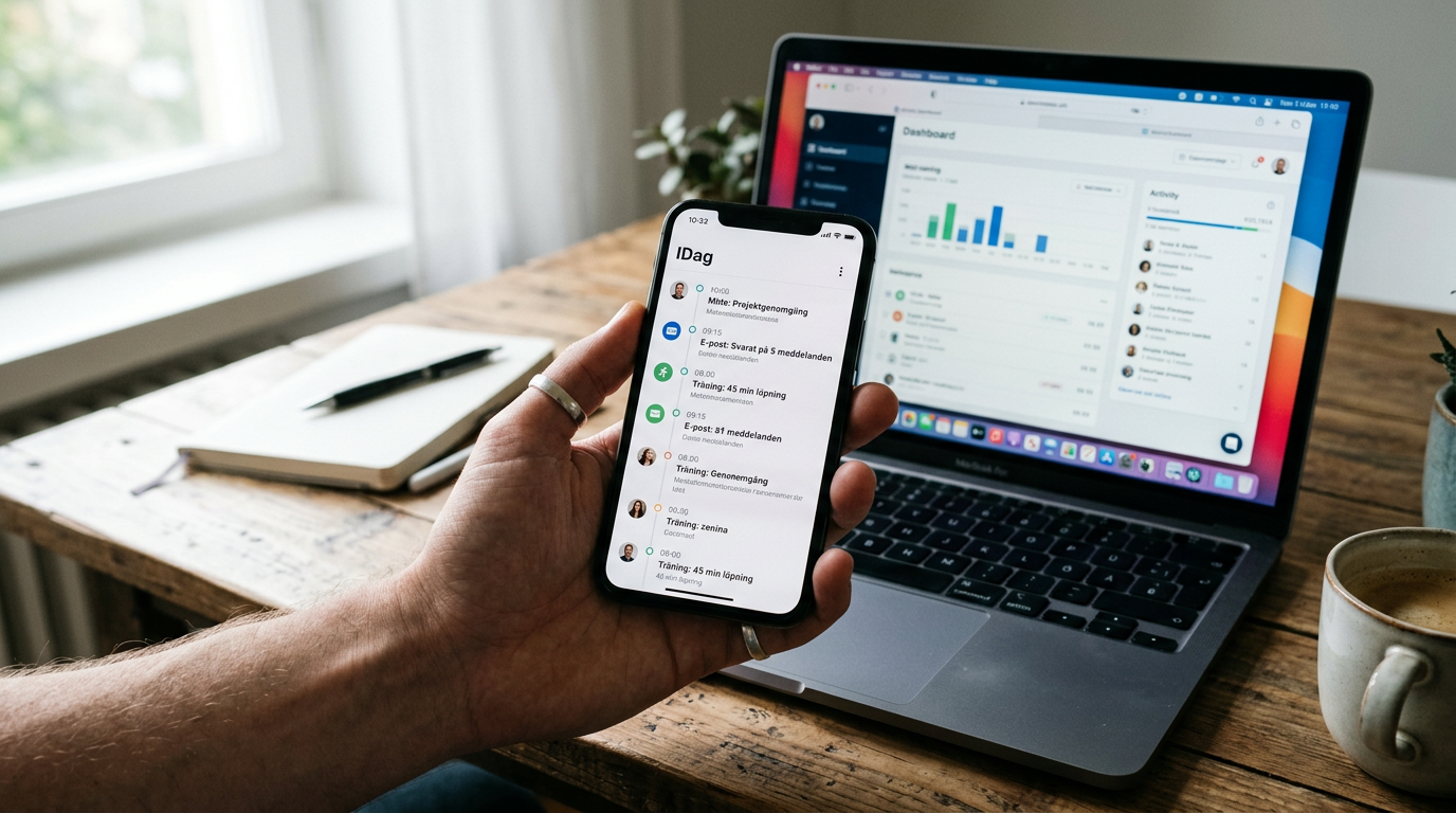 En realistisk närbild av en hand som håller en smartphone som visar ett generisk...