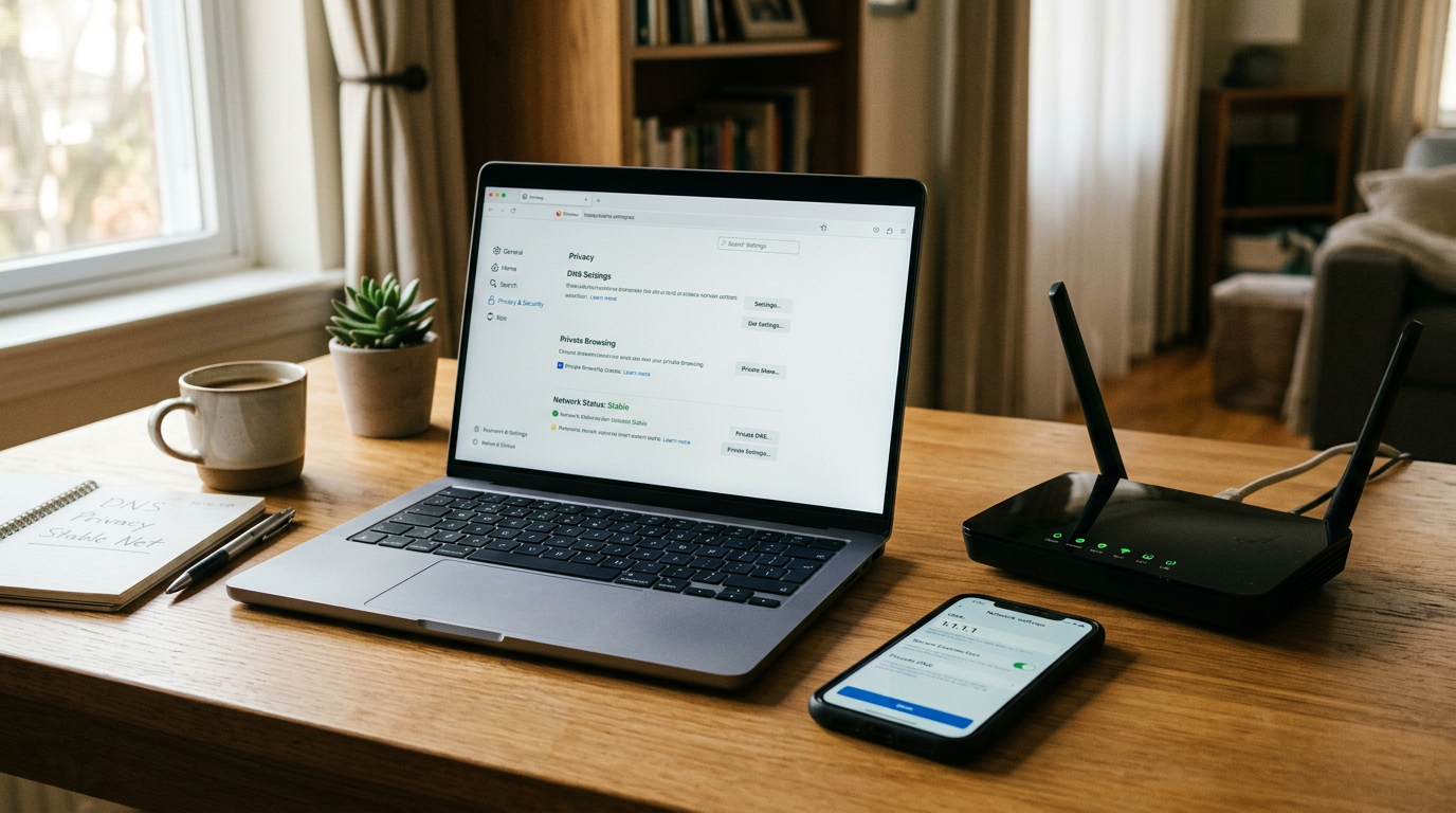 Escena realista de espacio de trabajo con un smartphone junto a un portátil y un...