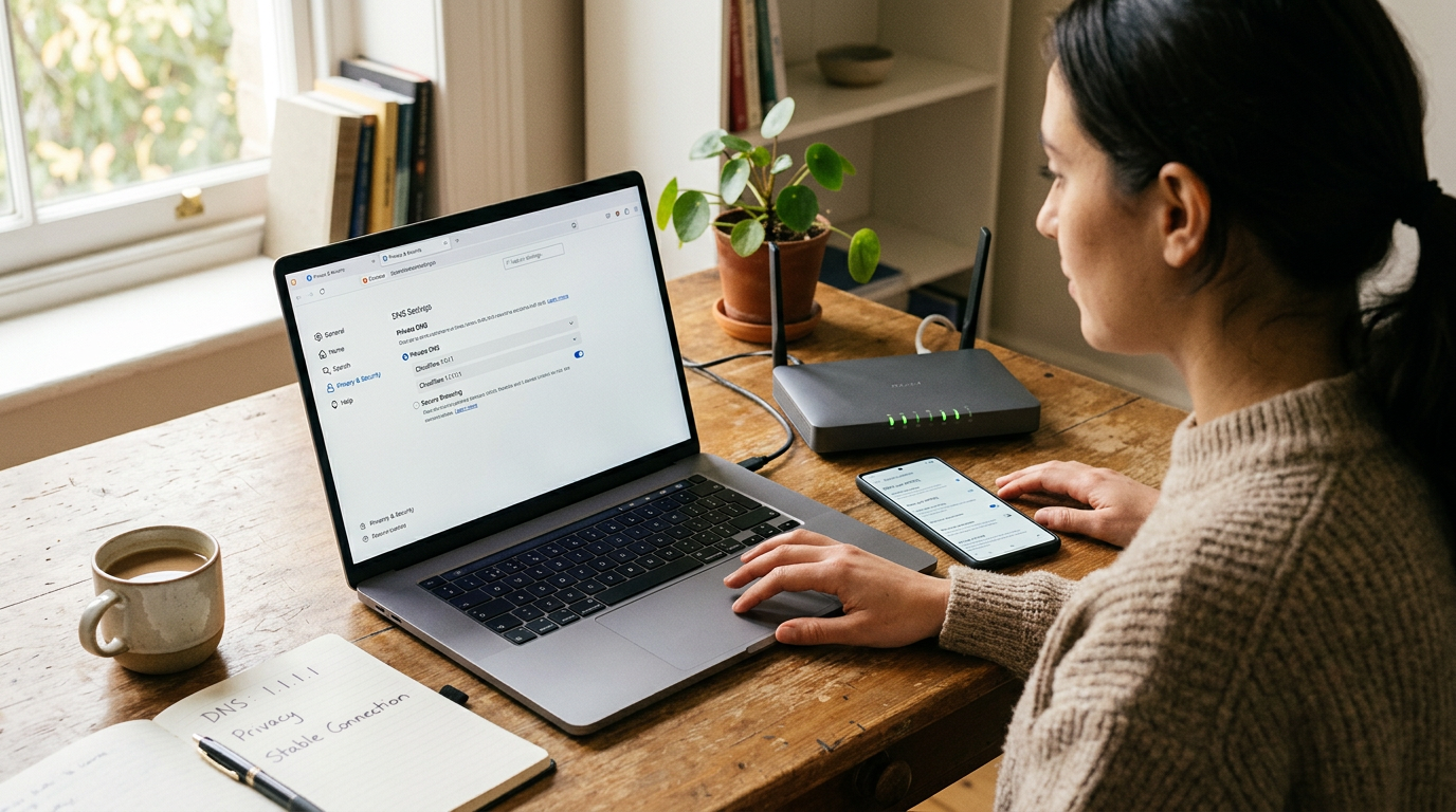 Valósághű munkakörnyezeti jelenet, amelyen egy okostelefon látható laptop és rou...