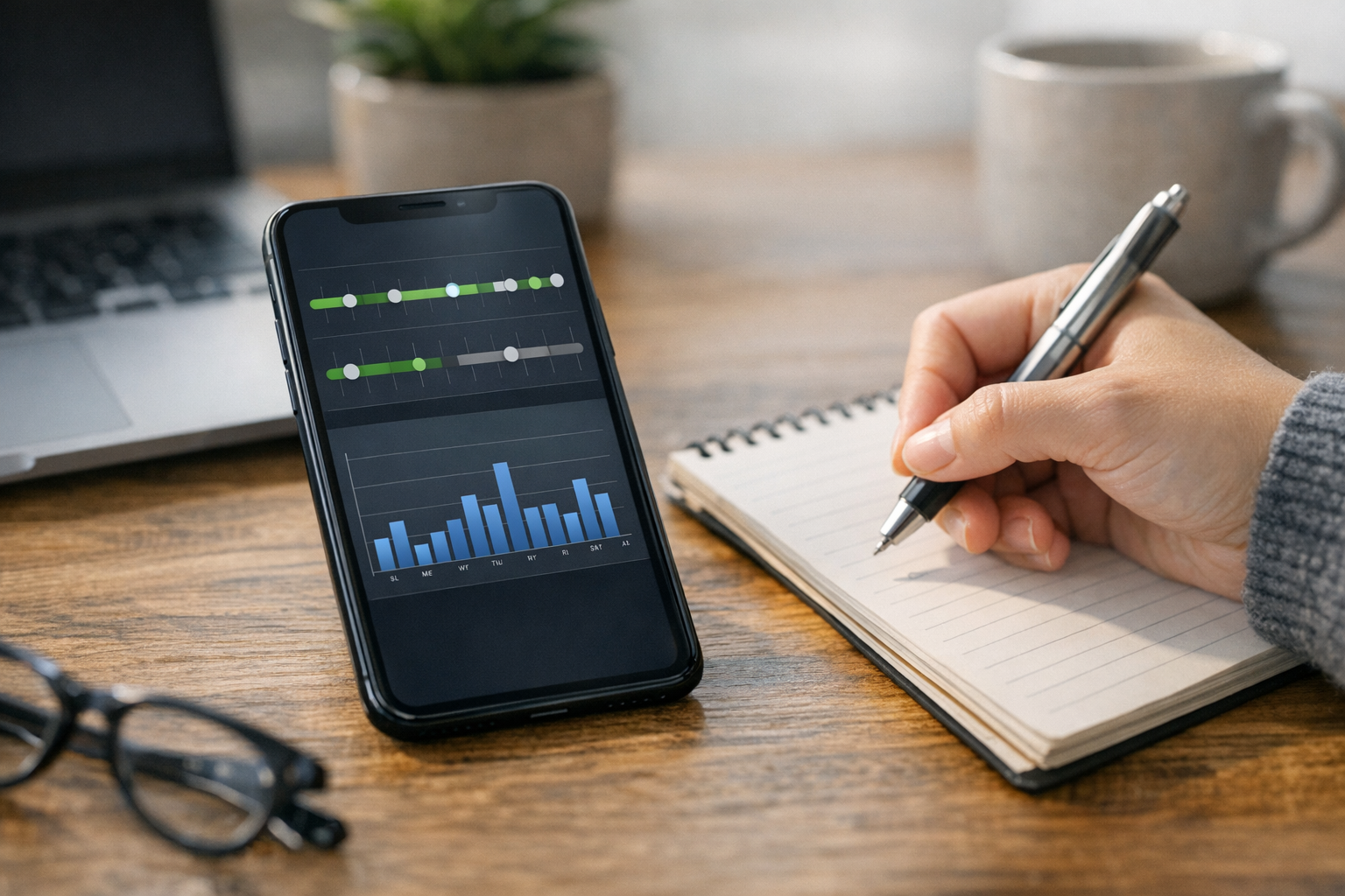 Et realistisk nærbillede af en smartphone, der viser en tidslinje for online-sta...