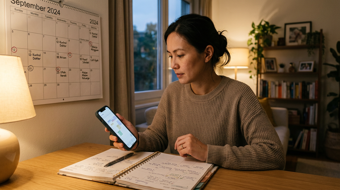 Adegan perencanaan keluarga yang realistis dengan satu orang dewasa meninjau pon...