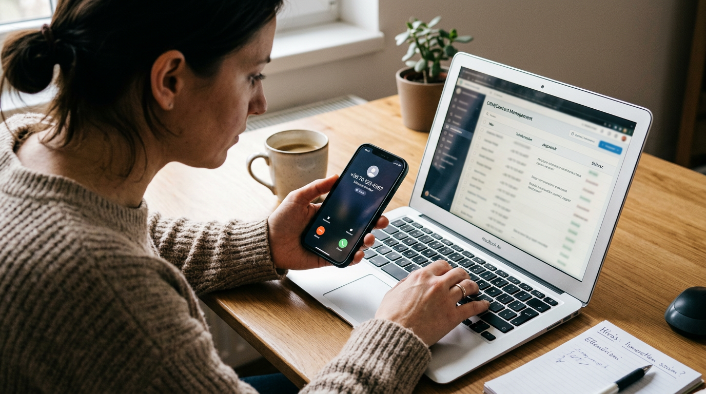 Valósághű közeli kép egy emberről, aki okostelefont használ egy laptop mellett, ...