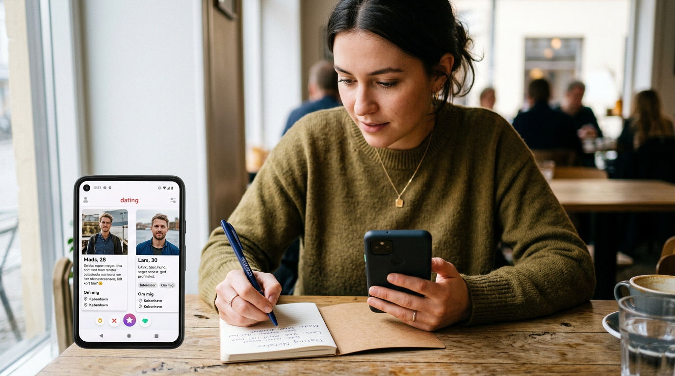 Realistisk close-up-scene af en person, der sidder ved et bord og sammenligner f...