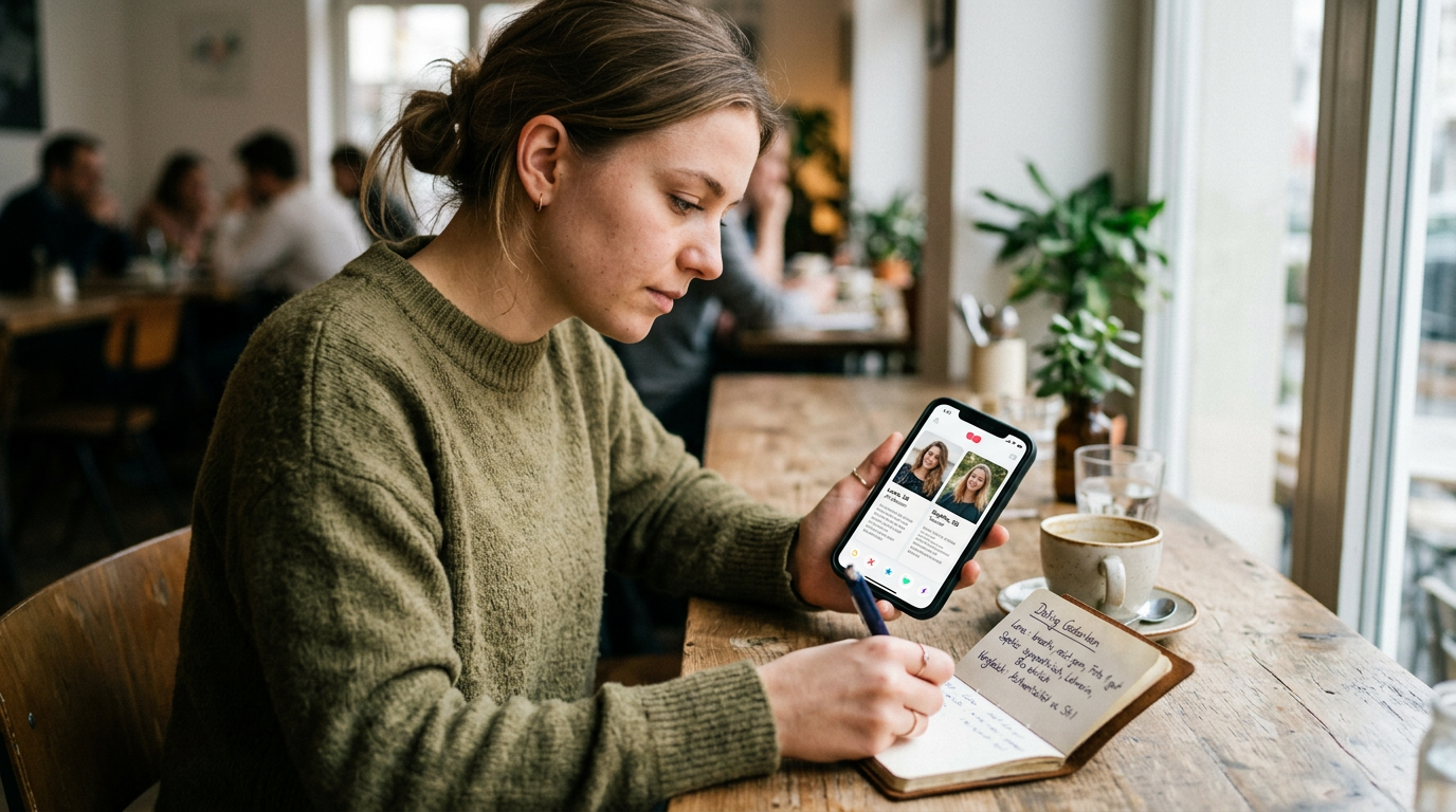 Realistische Nahaufnahme einer Person, die an einem Tisch sitzt und auf einem Sm...