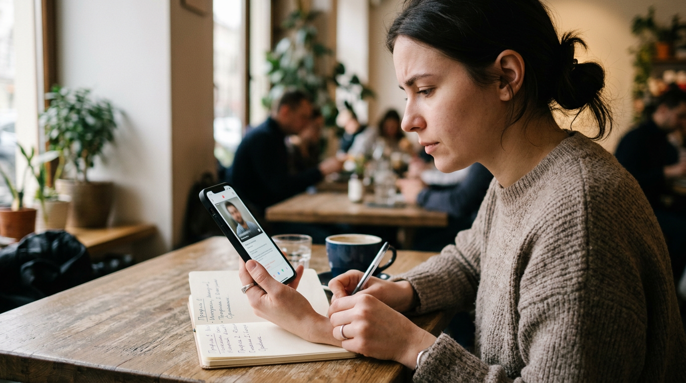 Реалистичная крупноплановая сцена: человек сидит за столом и сравнивает стили пр...