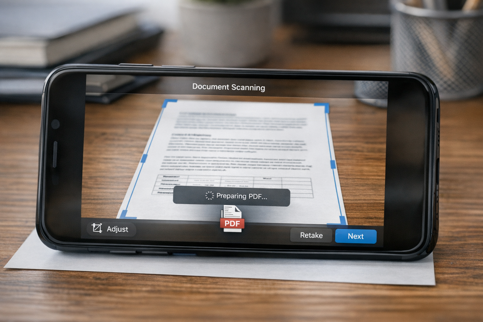 Közeli felvétel arról, ahogy egy okostelefon kamerája nyomtatott dokumentumot sz...