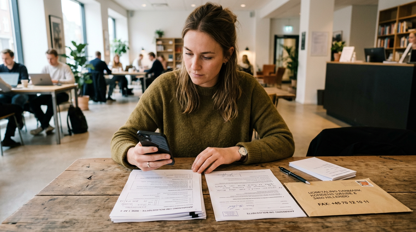Et realistisk øjeblik med mobilt papirarbejde i en lobby eller et fælles arbejds...