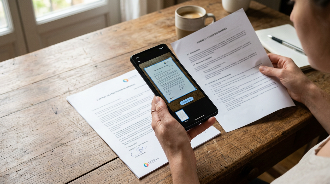 Gros plan réaliste de plusieurs documents papier sur une table en bois capturés ...