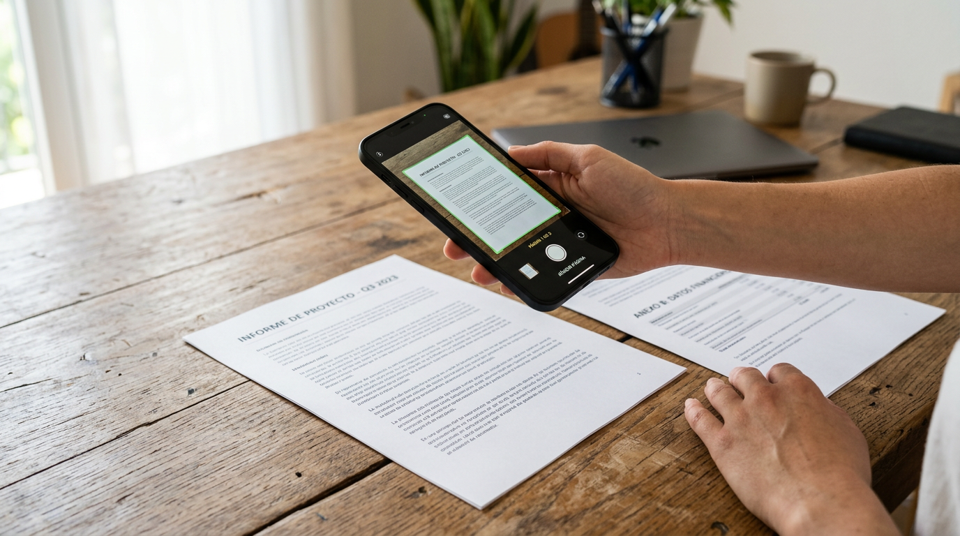 Una escena realista en primer plano de varios documentos en papel sobre una mesa...