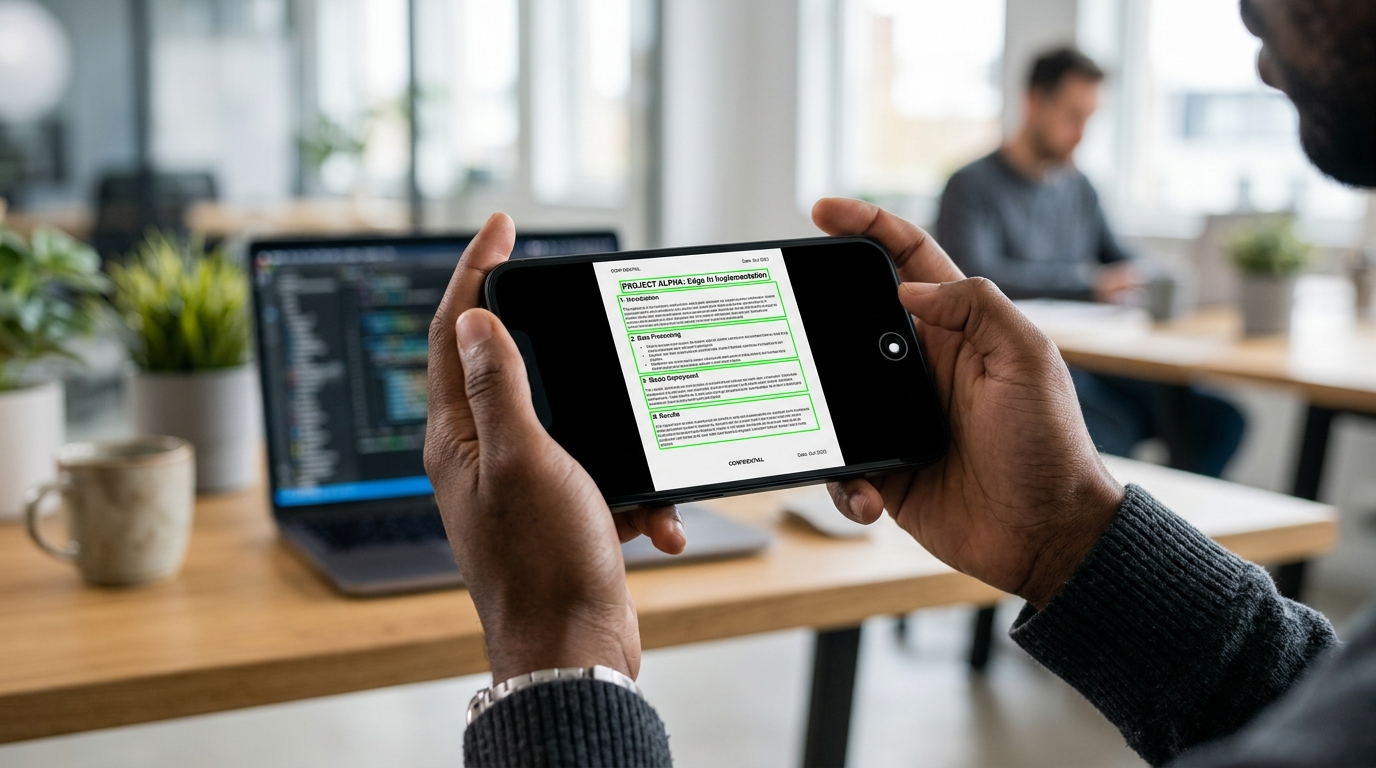 현대적인 스마트폰을 가로로 들고 있는 개발자의 손 클로즈업...