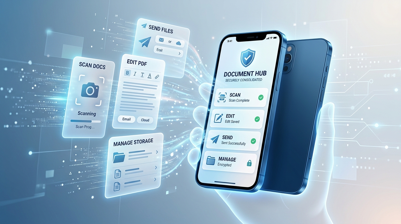 ויזואליה קונספטואלית המייצגת איחוד אפליקציות ואבטחה