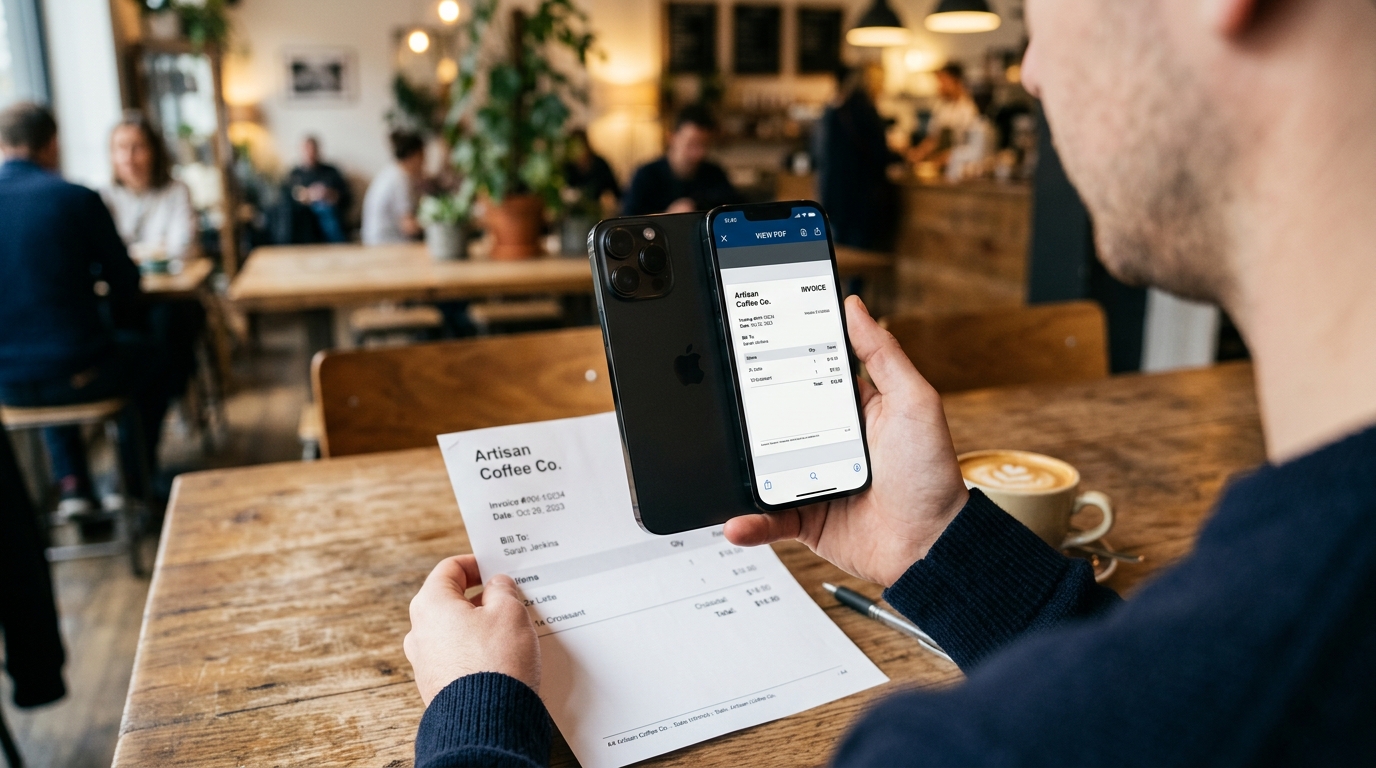Una persona usando un smartphone para escanear un documento con precisión e iluminación de alta calidad.