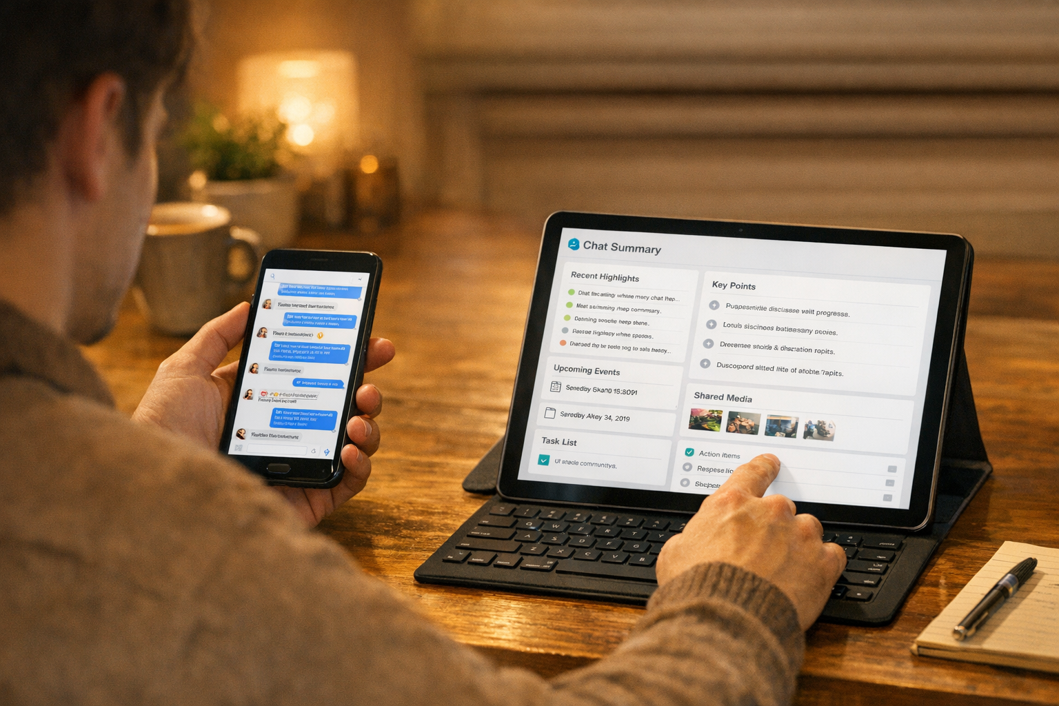 एक स्वाभाविक दृश्य, जिसमें उपयोगकर्ता स्मार्टफोन पर व्यस्त मैसेजिंग थ्रेड की तुल...