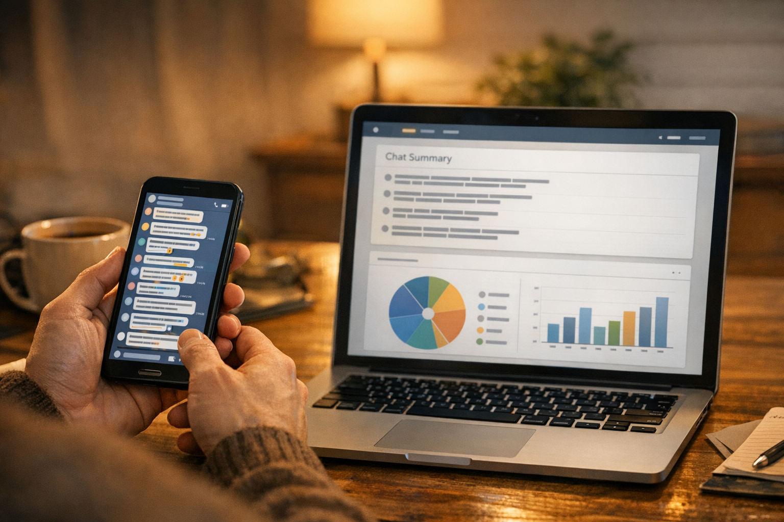 Een natuurlijke scène van een gebruiker die een drukke berichtenreeks op een sma...