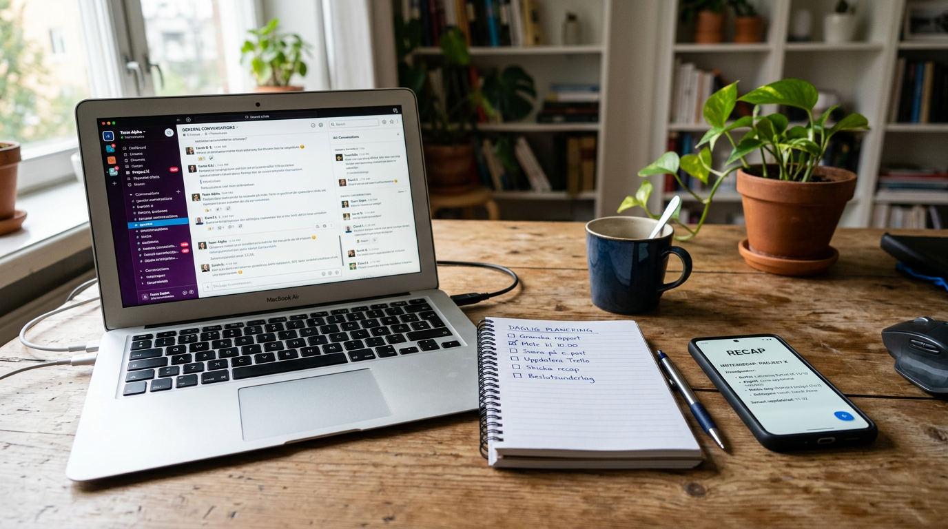 Realistisk arbetsyta som visar ett jämförelseögonblick: en laptop med generella ...