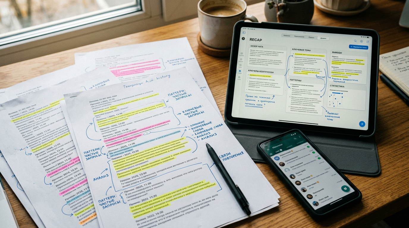 Реалистичный крупный план рабочего стола: распечатанные страницы переписки, выде...