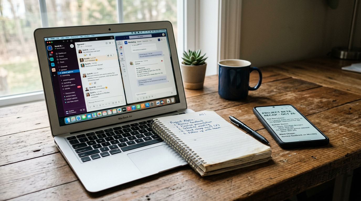 Realistischer Arbeitsplatz mit einem Vergleichsmoment: ein Laptop mit allgemeine...