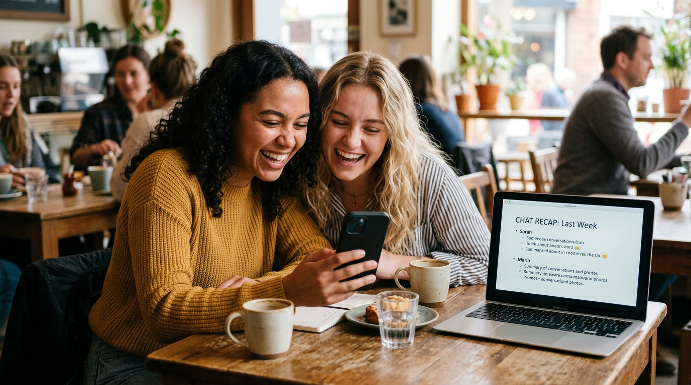 Scena autentica di due amici seduti a un tavolo che guardano un telefono e ridon...
