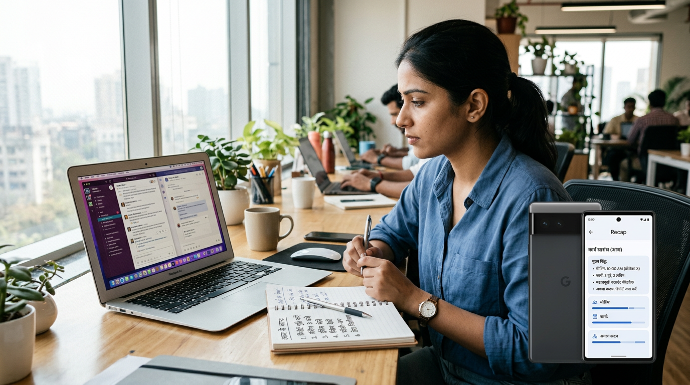 यथार्थवादी कार्यस्थल जिसमें तुलना का क्षण दिखे: लैपटॉप पर सामान्य conversation w...