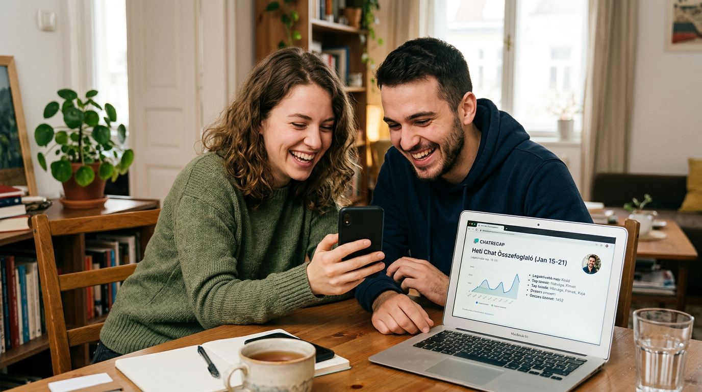 Hiteles jelenet két barátról, akik egy asztalnál ülve egy telefont néznek és nev...