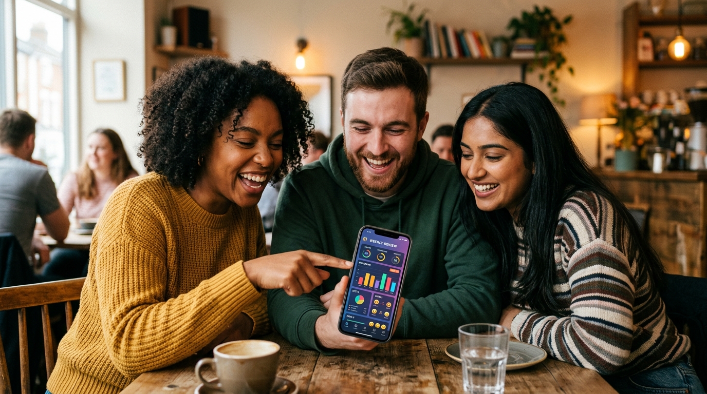Close-up sekelompok tiga teman yang beragam sedang melihat satu smartphone bersama-sama...