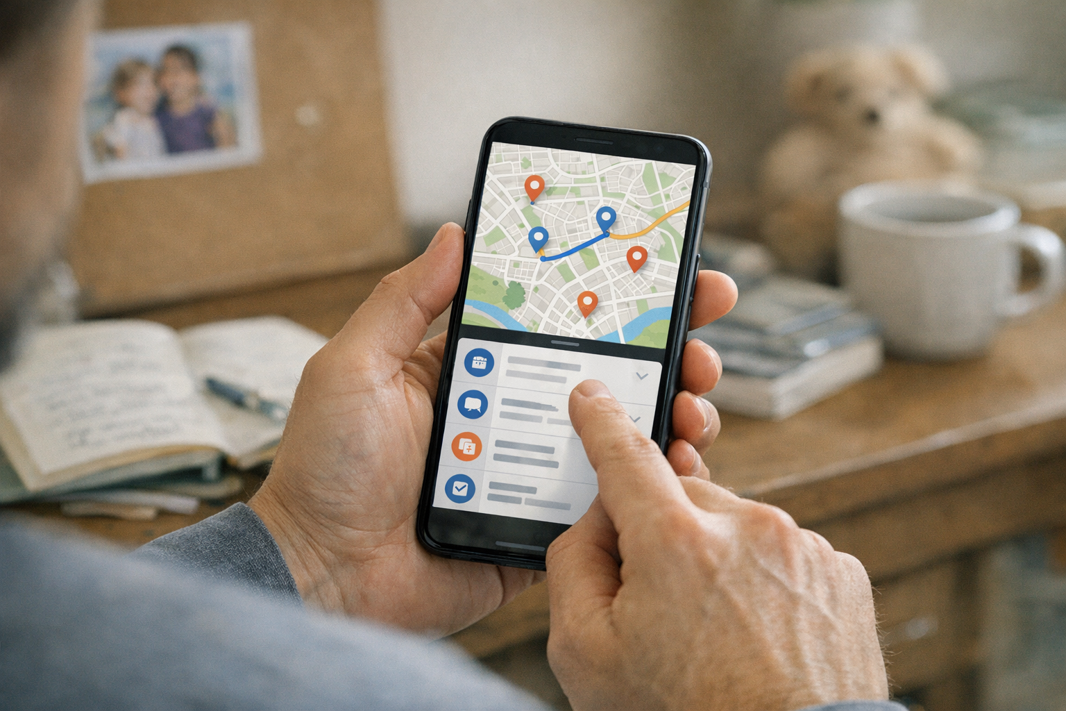 Realistische Nahaufnahme einer Person, die ein Smartphone für die alltägliche Ko...