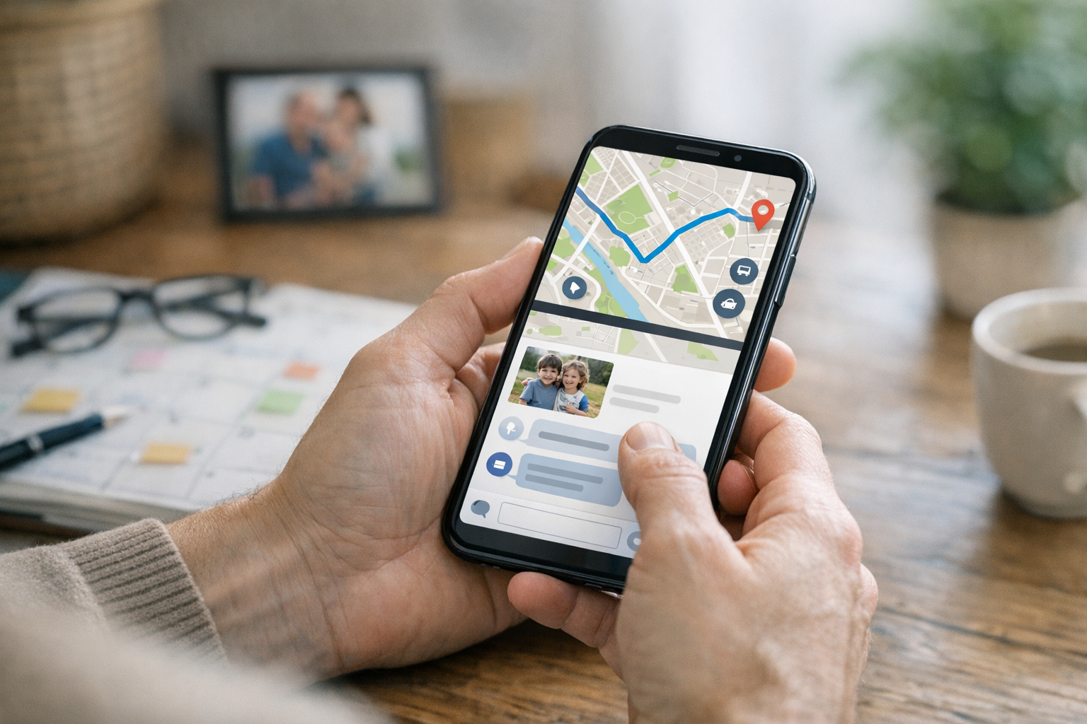 Realistyczne zbliżenie osoby korzystającej ze smartfona do codziennej koordynacj...